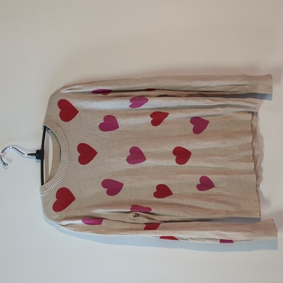Marled Tan Red Pink Hearts Sweater, Size M - Picture 2 of 8